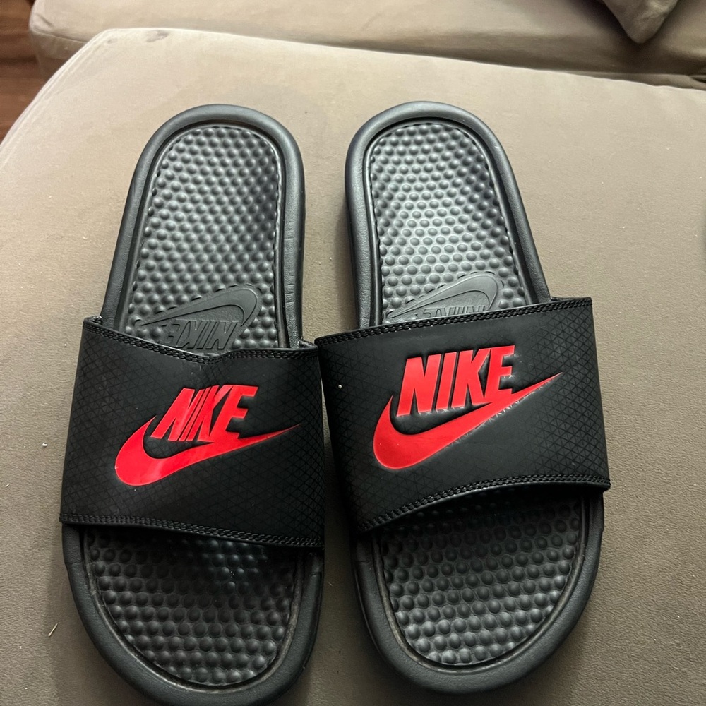 Nike Black Slides with Red Logo